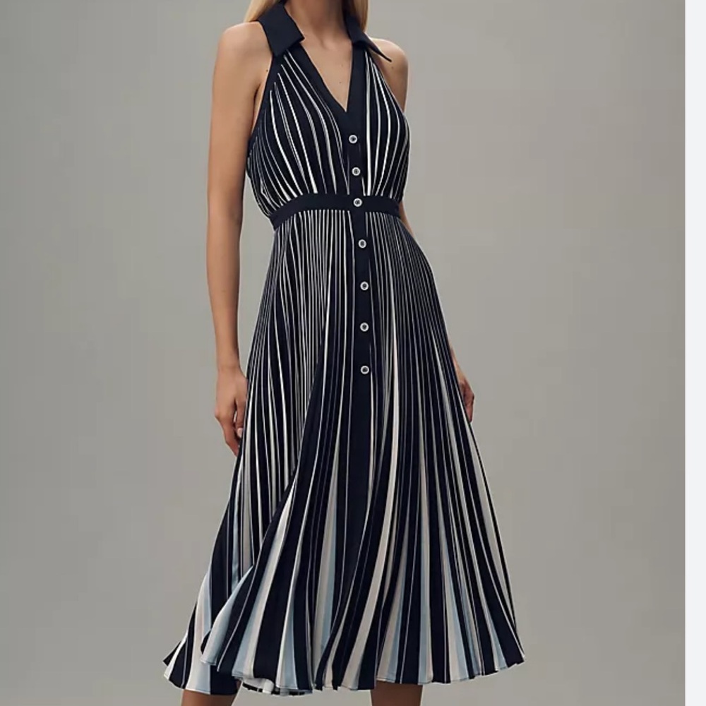 Anthropologie Black and White Striped Midi Dress